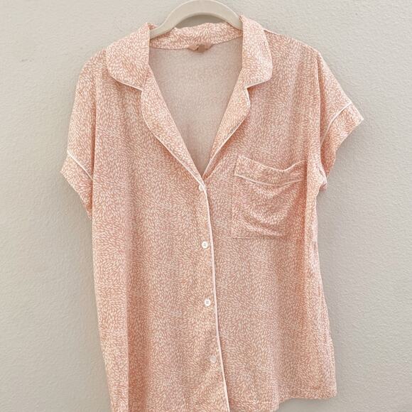 Eberjey Patterned Peach Button Down Pajama Shirt size Small - Picture 2 of 5